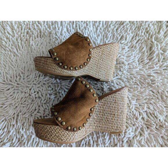ASH Suede Studded Platform Straw Wicker Wedge Heels Sandal  Sz 38 - Picture 4 of 10